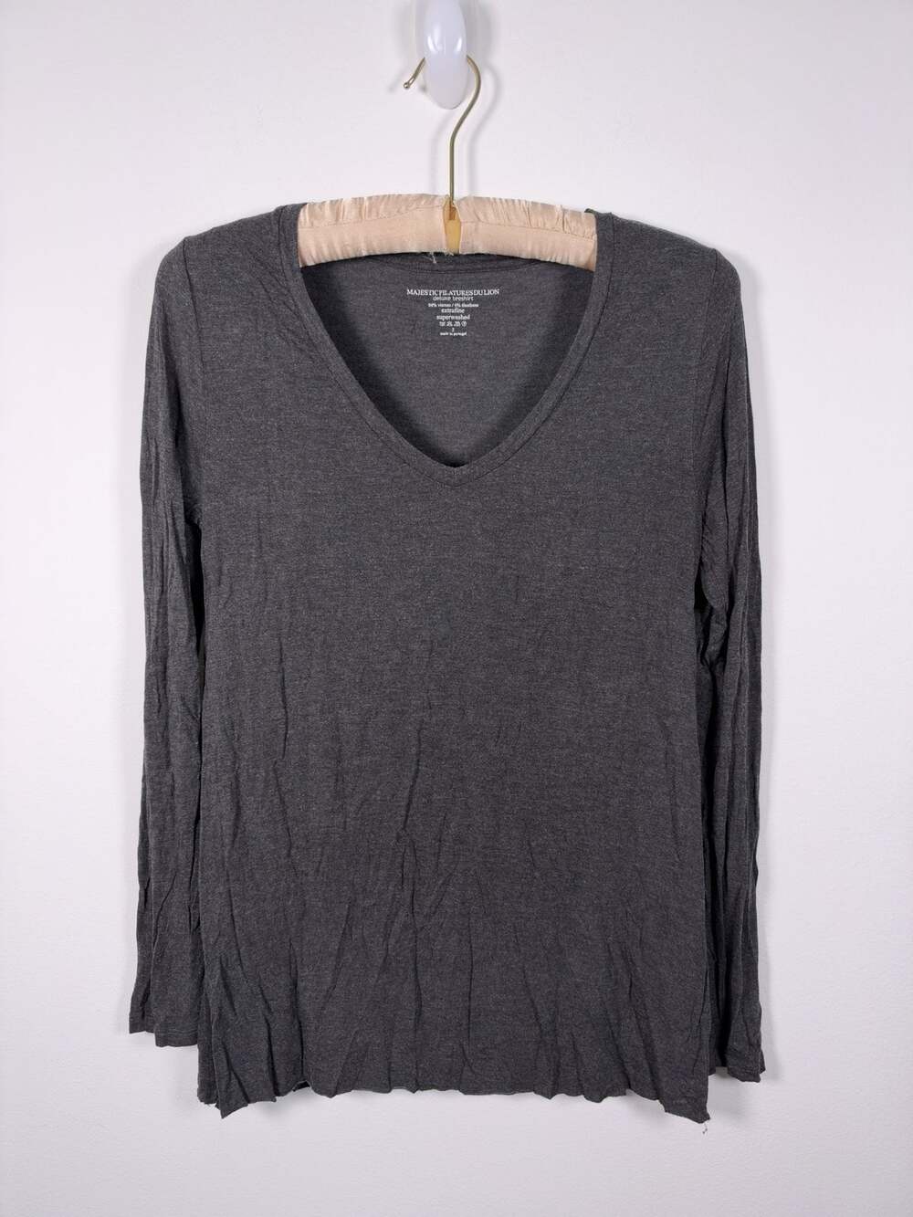 Majestic Filatures Womens Long Sleeve V-Neck Deluxe T-Shirt Size S Gray Soft